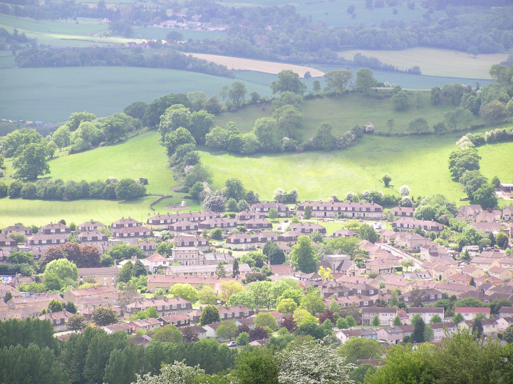 Photo of typical UK
                                          suburban landscape with fields
                                          in background