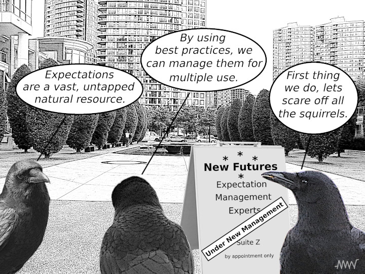 Cartoon
                                                          showing ravens
                                                          talking
                                                          pigeons about
                                                          exploiting
                                                          claiming they
                                                          expectations
                                                          that we don't
                                                          but then
                                                          getting
                                                          distracted