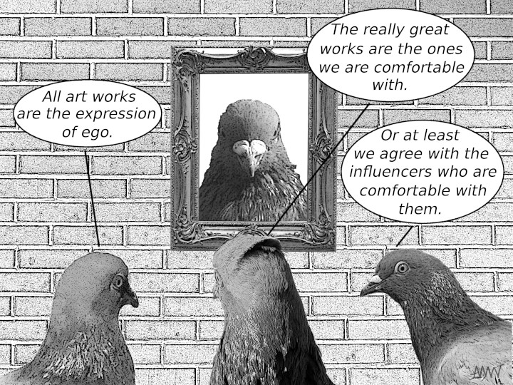 Cartoon
                                                          showing
                                                          pigeons
                                                          pigeons asking
                                                          whether
                                                          discussing the
                                                          role of
                                                          influencers in
                                                          art
                                                          appreciation