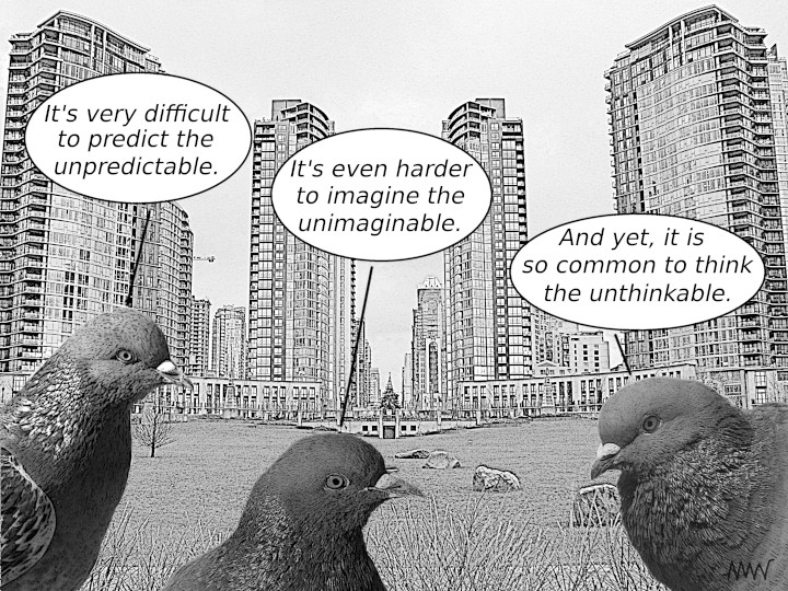 Cartoon
                                                          showing
                                                          pigeons trying
                                                          to talk about
                                                          how common it
                                                          is to think
                                                          the
                                                          unthinkable
